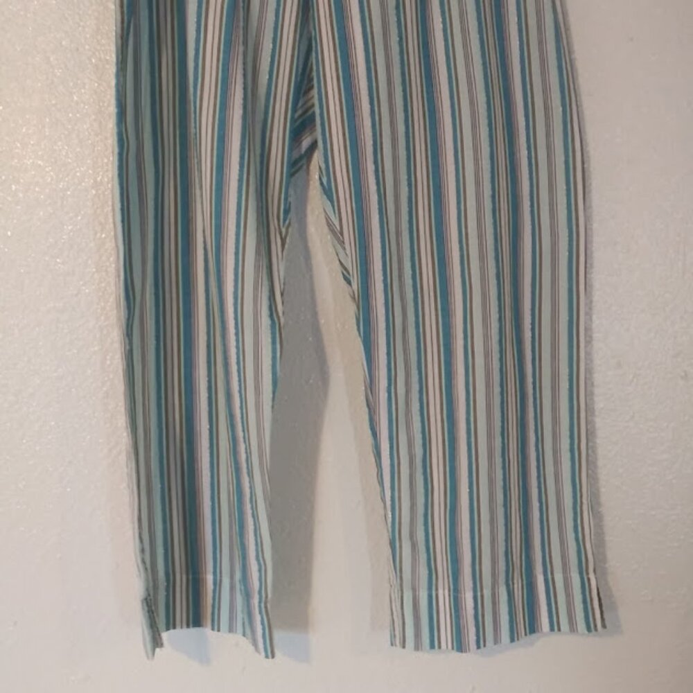 Secret Treasures women's size M (8-10) white, blue and green striped woven pants - Picture 3 of 12